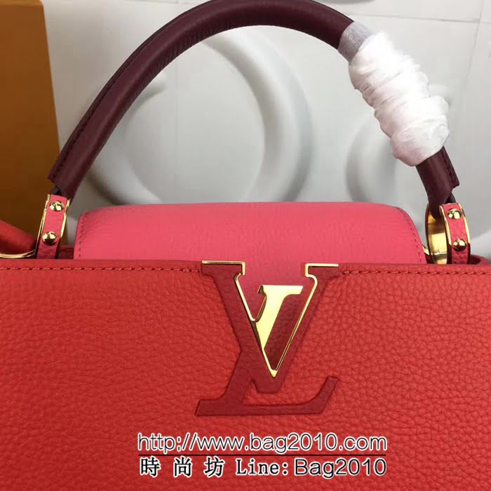 路易威登LV頂級原單 M48864辣椒紅配蜜桃粉 經典Capucines小號手袋 YDH1677